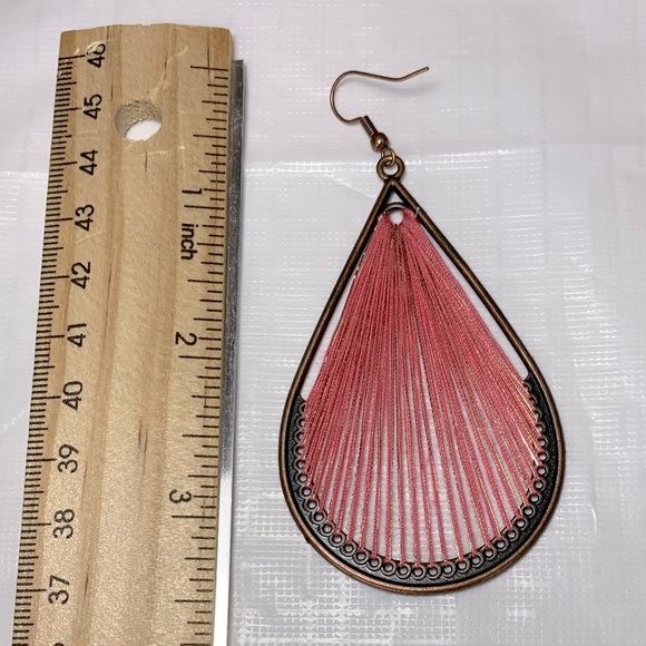 Pink Woven String Teardrop Earrings - Picture 2 of 2
